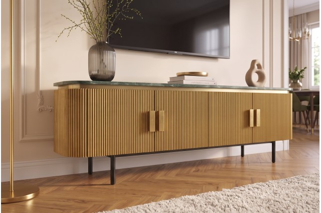 Meuble TV VENEZIANO 160cm manguier et marbre vert