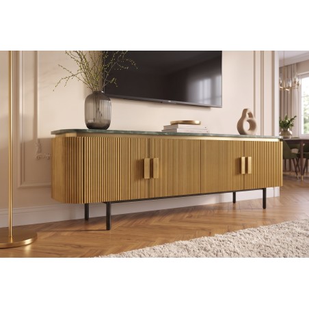 Meuble TV VENEZIANO 160cm manguier et marbre vert