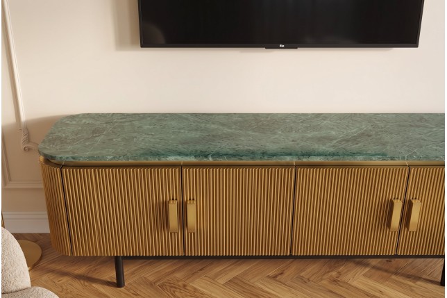 Meuble TV VENEZIANO 160cm manguier et marbre vert