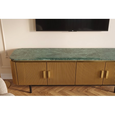 Meuble TV VENEZIANO 160cm manguier et marbre vert