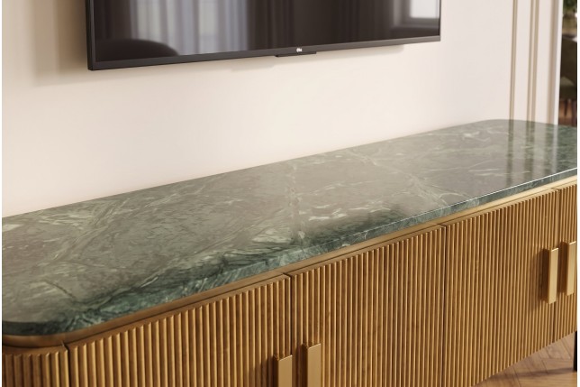 Meuble TV VENEZIANO 160cm manguier et marbre vert