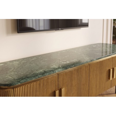 Meuble TV VENEZIANO 160cm manguier et marbre vert