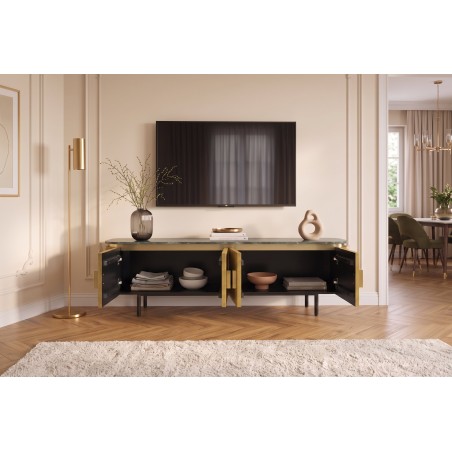 Meuble TV VENEZIANO 160cm manguier et marbre vert