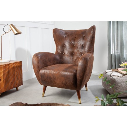 Fauteuil Wing DON microfibre marron antique, capuchons dorés