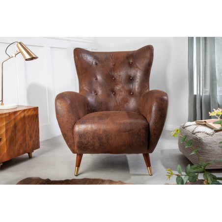 Fauteuil Wing DON microfibre marron antique, capuchons dorés