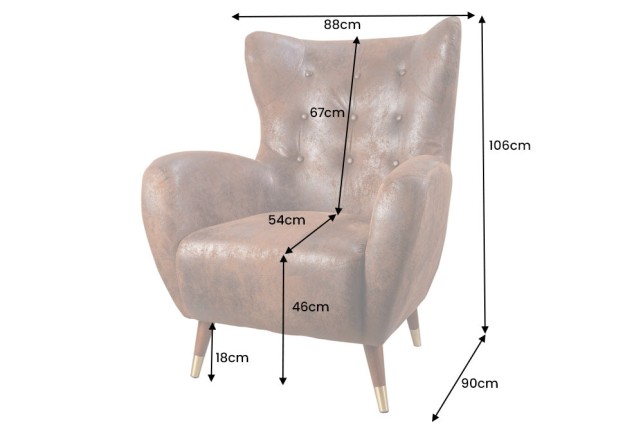 Fauteuil Wing DON microfibre marron antique, capuchons dorés