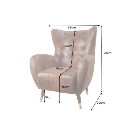 Fauteuil Wing DON microfibre marron antique, capuchons dorés