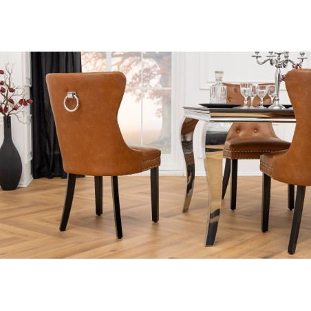 Chaise CASTLE Chesterfield simili cuir cognac brown - Lot de 2