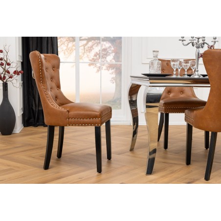 Chaise CASTLE Chesterfield simili cuir cognac brown - Lot de 2