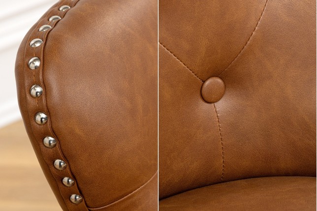 Chaise CASTLE Chesterfield simili cuir cognac brown - Lot de 2