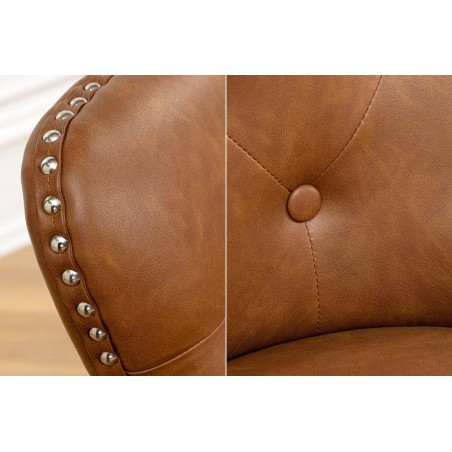 Chaise CASTLE Chesterfield simili cuir cognac brown - Lot de 2