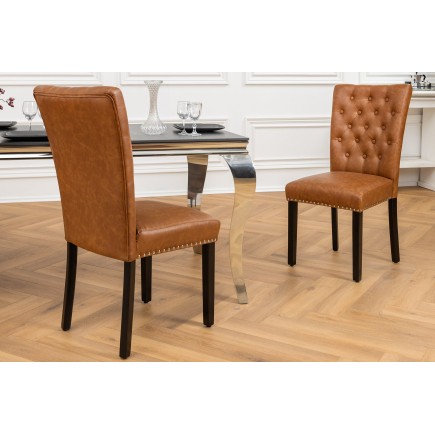Chaise CASTLE Chesterfield similicuir cognac brun - Lot de 2 2