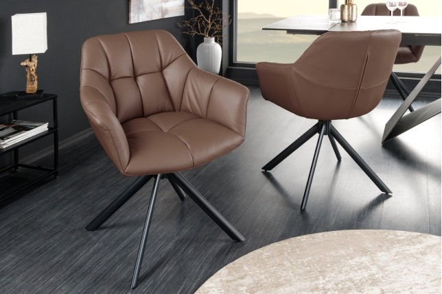 Fauteuil pivotant PAPILLON cuir brun 180° | Accoudoirs