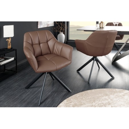 Fauteuil pivotant PAPILLON cuir brun 180° | Accoudoirs