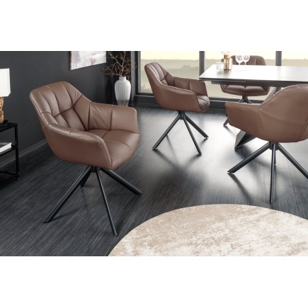 Fauteuil pivotant PAPILLON cuir brun 180° | Accoudoirs 2