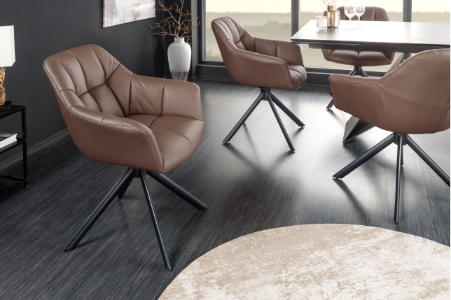 Fauteuil pivotant PAPILLON cuir brun 180° | Accoudoirs