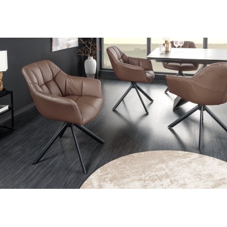Fauteuil pivotant PAPILLON cuir brun 180° | Accoudoirs