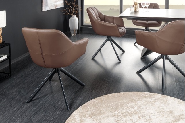 Fauteuil pivotant PAPILLON cuir brun 180° | Accoudoirs