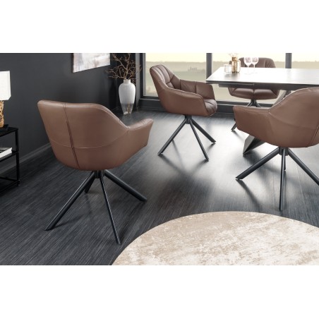 Fauteuil pivotant PAPILLON cuir brun 180° | Accoudoirs