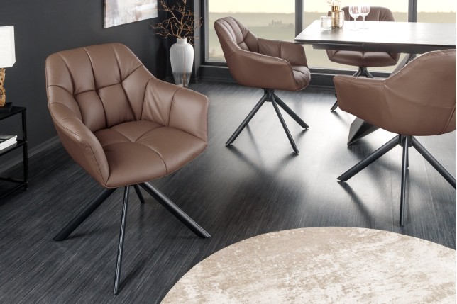 Fauteuil pivotant PAPILLON cuir brun 180° | Accoudoirs