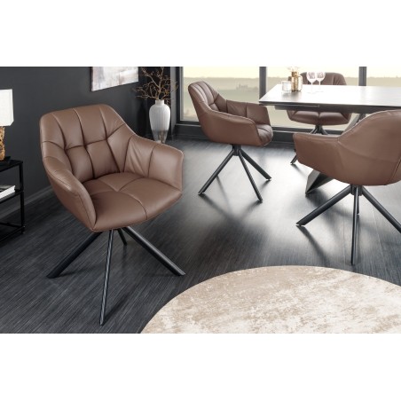 Fauteuil pivotant PAPILLON cuir brun 180° | Accoudoirs
