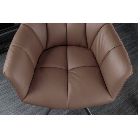 Fauteuil pivotant PAPILLON cuir brun 180° | Accoudoirs
