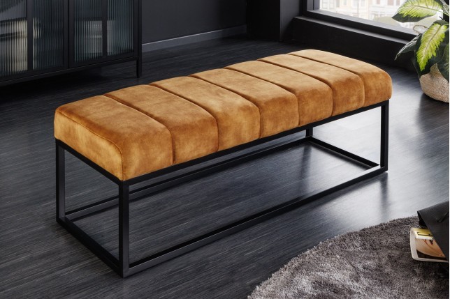 Banc PETIT BEAUTÉ 110cm velours jaune moutarde