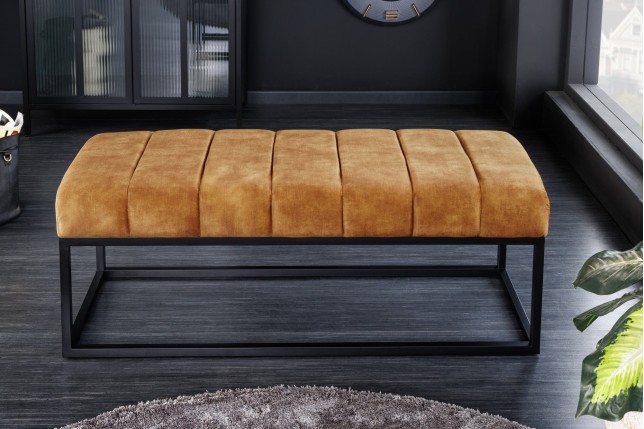 Banc PETIT BEAUTÉ 110cm velours jaune moutarde
