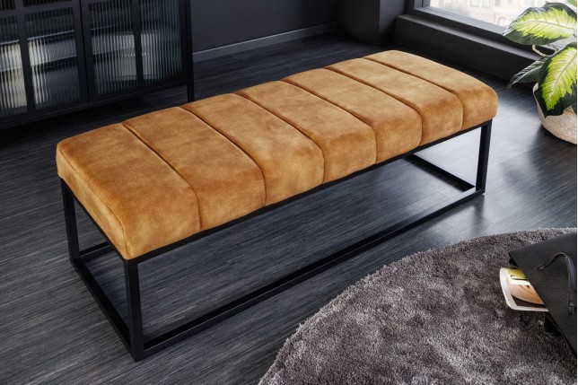 Banc PETIT BEAUTÉ 110cm velours jaune moutarde