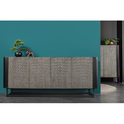 Buffet bas CROCO 180cm effet 3D gris noir manguier 2