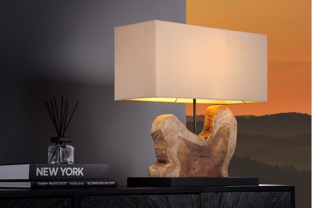 Lampe de table HYPNOTIC teck naturel - abat-jour beige 50cm