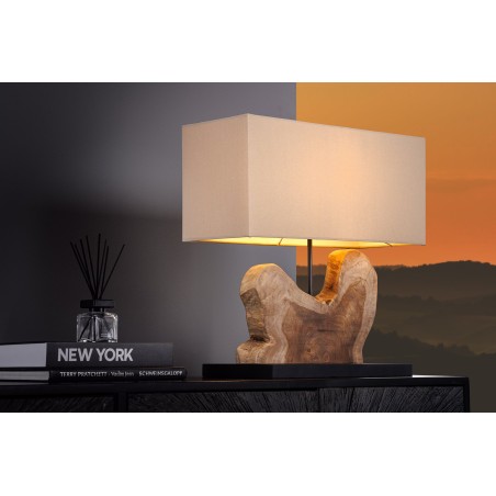 Lampe de table HYPNOTIC teck naturel - abat-jour beige 50cm