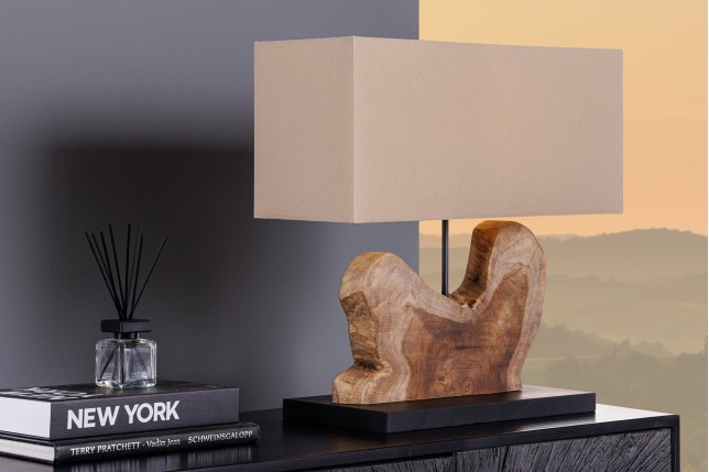 Lampe de table HYPNOTIC teck naturel - abat-jour beige 50cm