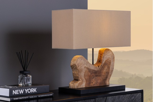 Lampe de table HYPNOTIC teck naturel - abat-jour beige 50cm