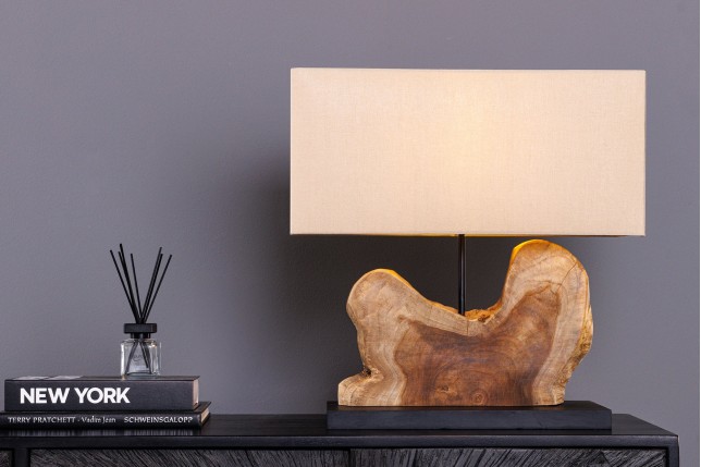 Lampe de table HYPNOTIC teck naturel - abat-jour beige 50cm
