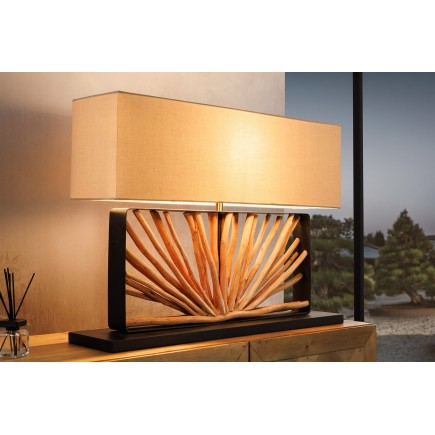 Lampe de table EUPHORIA 80cm beige et bois de longane 2