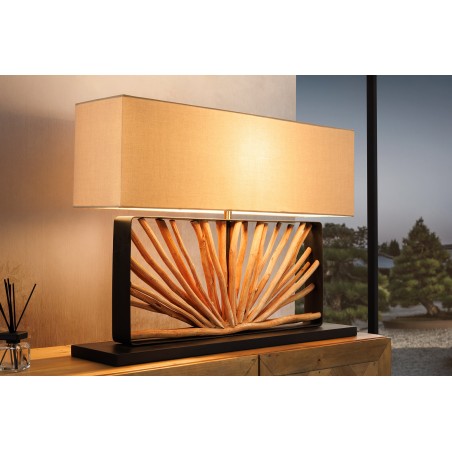 Lampe de table EUPHORIA 80cm beige et bois de longane