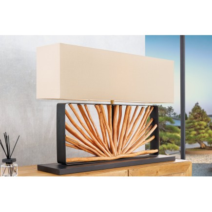 Lampe de table EUPHORIA 80cm beige et bois de longane