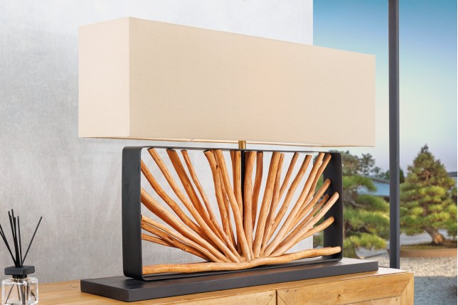 Lampe de table EUPHORIA 80cm beige et bois de longane