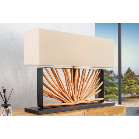 Lampe de table EUPHORIA 80cm beige et bois de longane