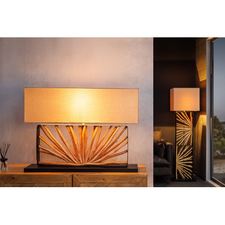 Lampe de table EUPHORIA 80cm beige et bois de longane