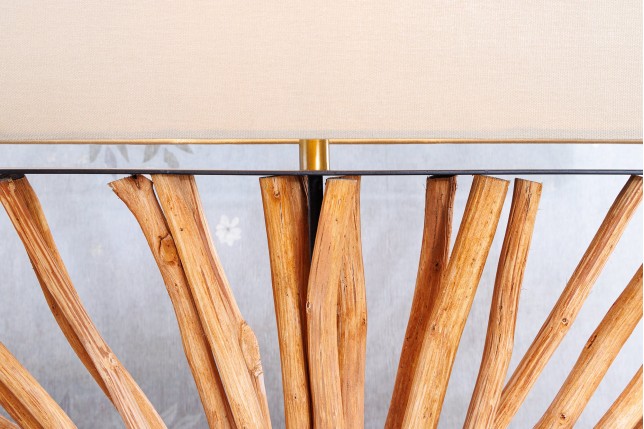 Lampe de table EUPHORIA 80cm beige et bois de longane