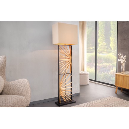 Lampadaire EUPHORIA 165cm bois de longane et abat-jour beige