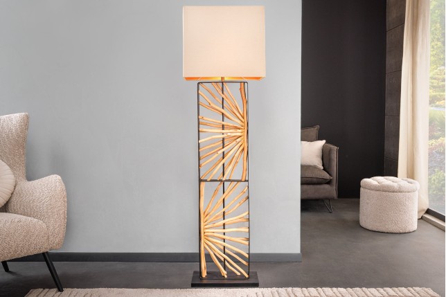Lampadaire EUPHORIA 165cm bois de longane et abat-jour beige