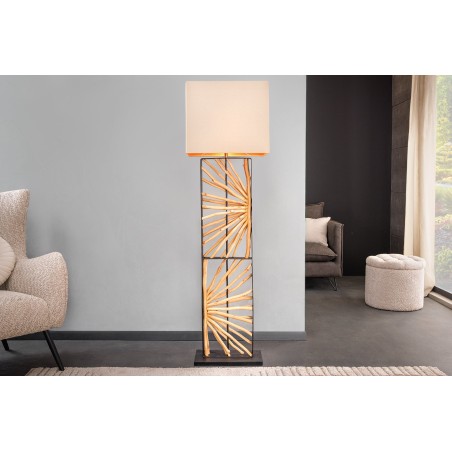 Lampadaire EUPHORIA 165cm bois de longane et abat-jour beige