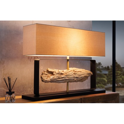 Lampe de table ROUSILIQUE teck naturel abat-jour beige 2