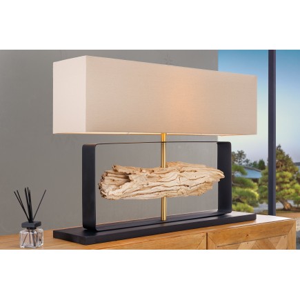 Lampe de table ROUSILIQUE teck naturel abat-jour beige