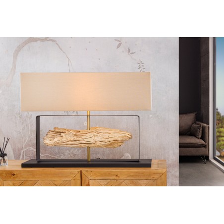 Lampe de table ROUSILIQUE teck naturel abat-jour beige