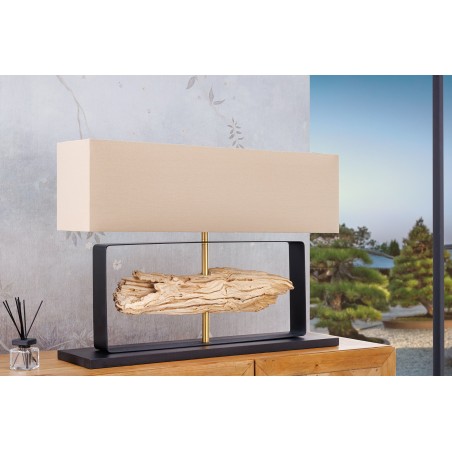 Lampe de table ROUSILIQUE teck naturel abat-jour beige