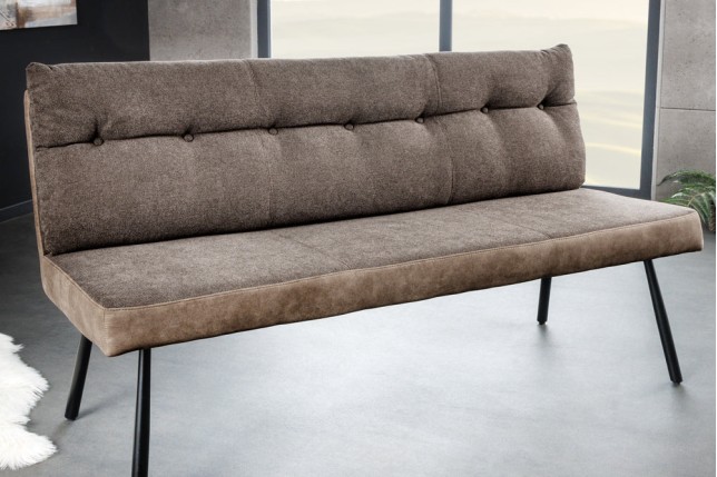 Banc BIG GEORGE 160cm Velours Taupe - Piètement Métal Noir